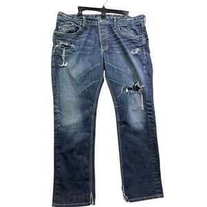 Affliction Ace Slim Straight Jeans Men's 40x34 Distressed Blue Wash